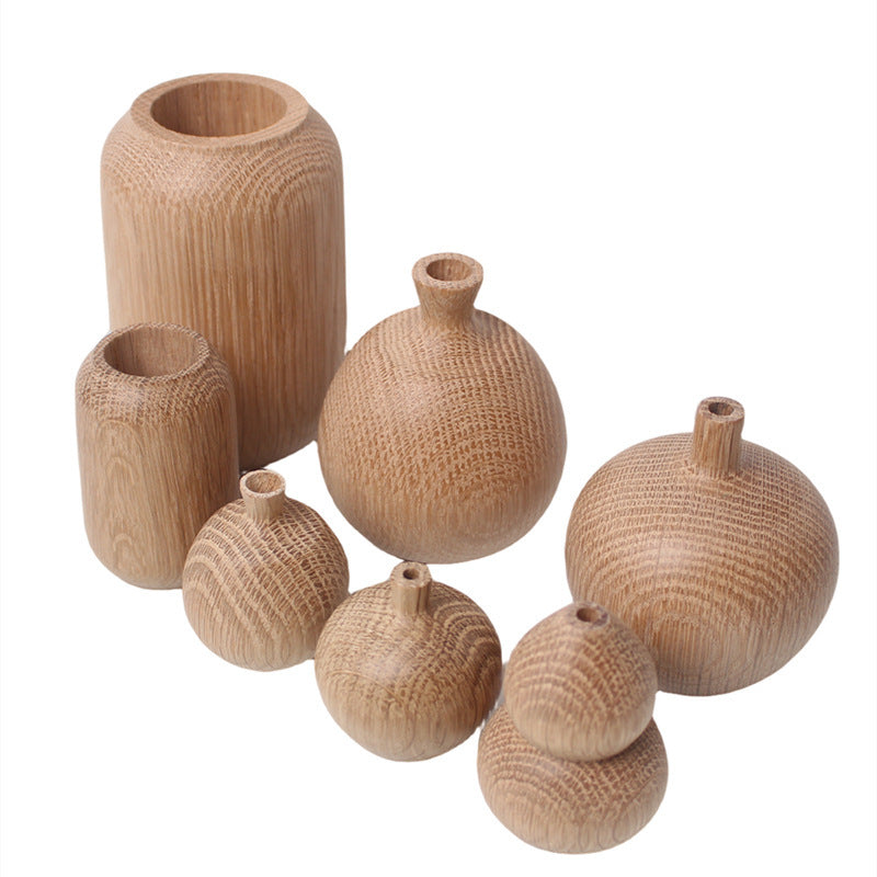 KTX-481043 Japanese Style Solid Wood Vase for Dried Flowers – White Oak Decorative Ornament