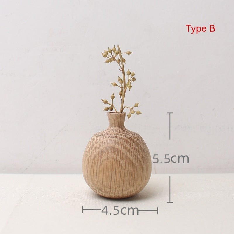 KTX-481043 Japanese Style Solid Wood Vase for Dried Flowers – White Oak Decorative Ornament