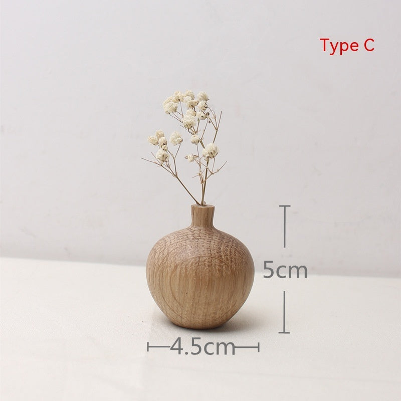 KTX-481043 Japanese Style Solid Wood Vase for Dried Flowers – White Oak Decorative Ornament