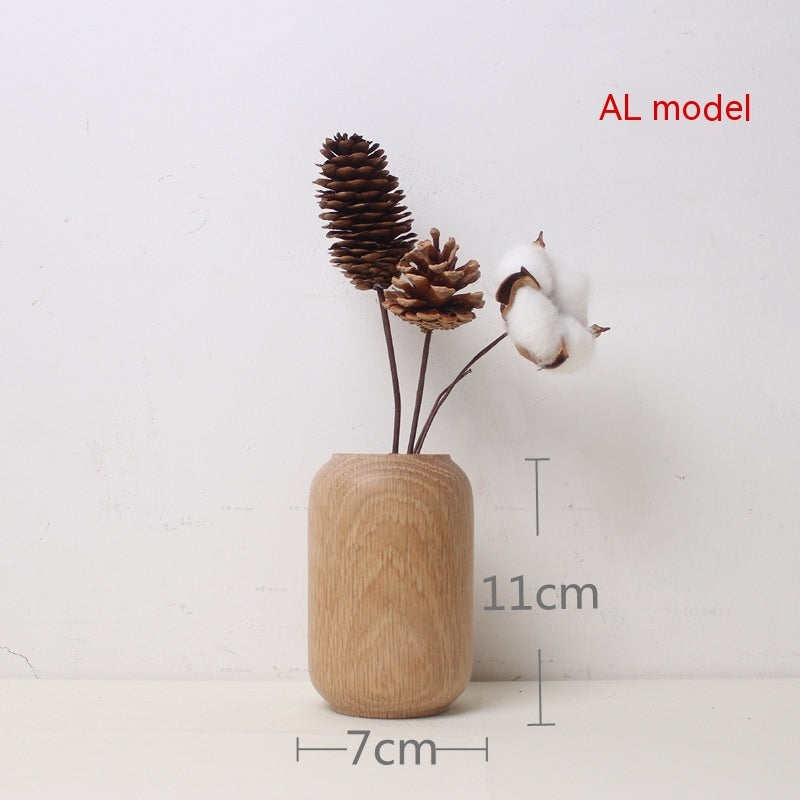 KTX-481043 Japanese Style Solid Wood Vase for Dried Flowers – White Oak Decorative Ornament