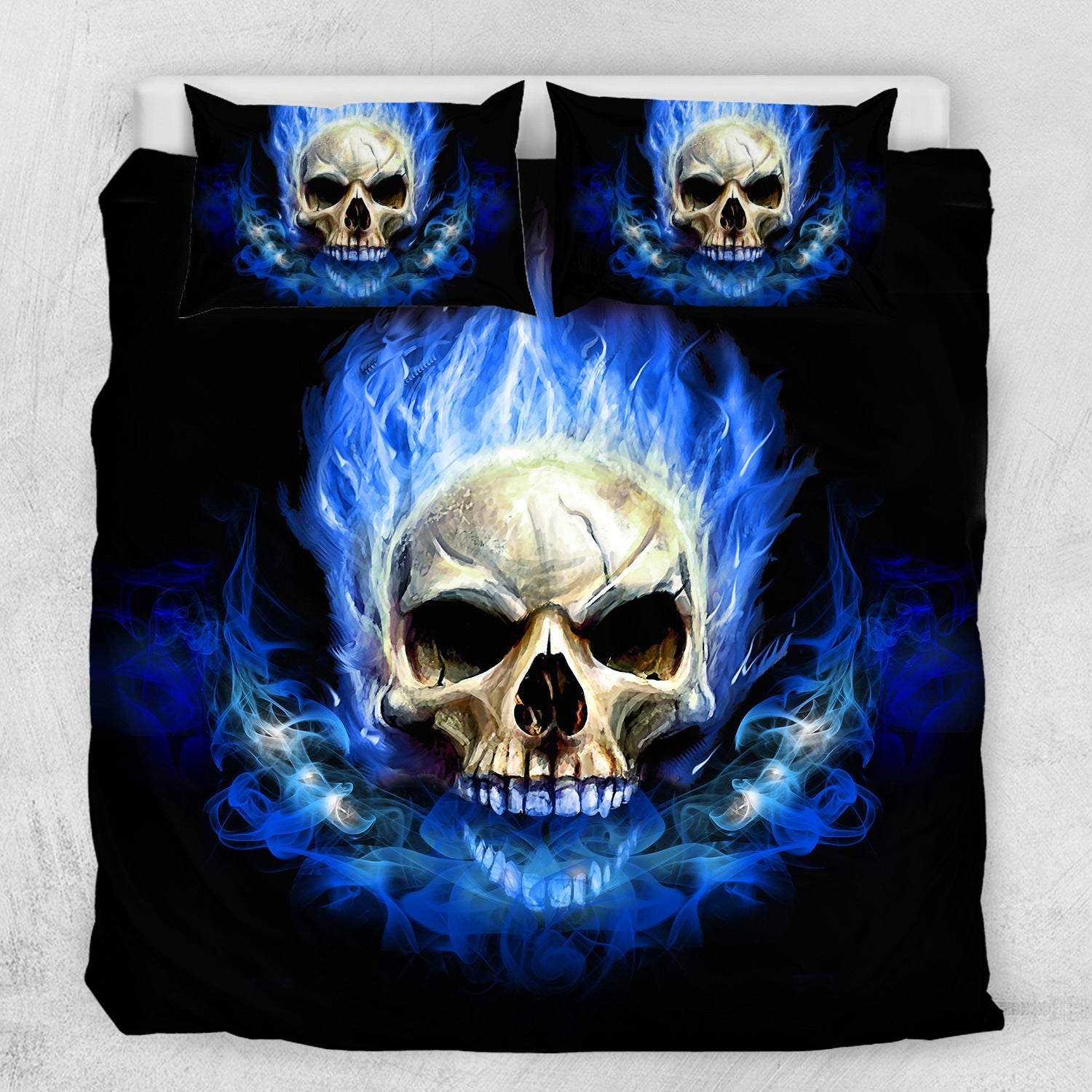 KTX-482067 Blue Flame Skull 3-Piece Bedding Set in Polyester