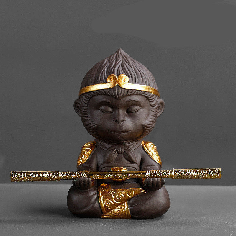 KTX-482195 Chinese Purple Clay Kung Fu Tea Pet Monkey King Decoration for Home and Tea Tray