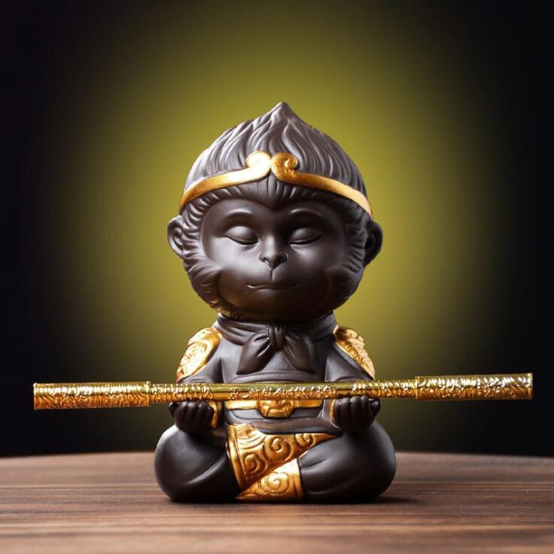 KTX-482195 Chinese Purple Clay Kung Fu Tea Pet Monkey King Decoration for Home and Tea Tray