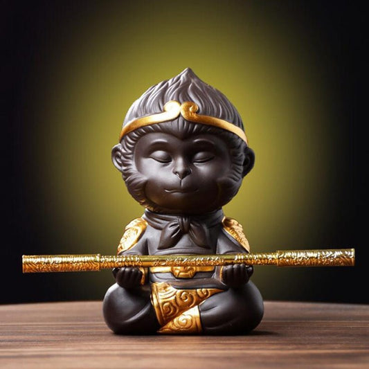 KTX-482195 Chinese Purple Clay Kung Fu Tea Pet Monkey King Decoration for Home and Tea Tray