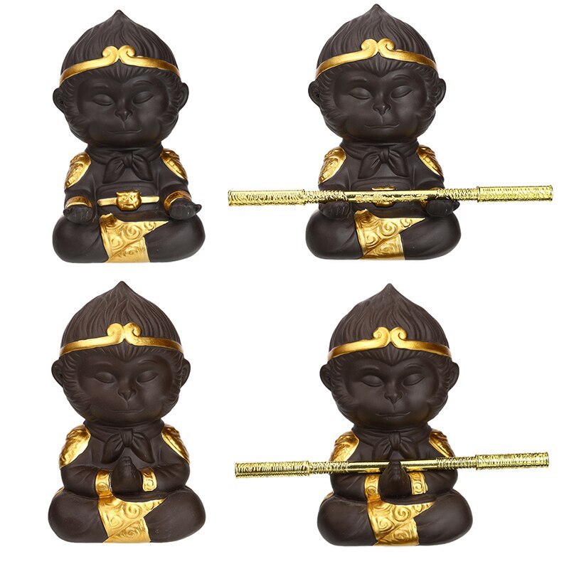 KTX-482195 Chinese Purple Clay Kung Fu Tea Pet Monkey King Decoration for Home and Tea Tray
