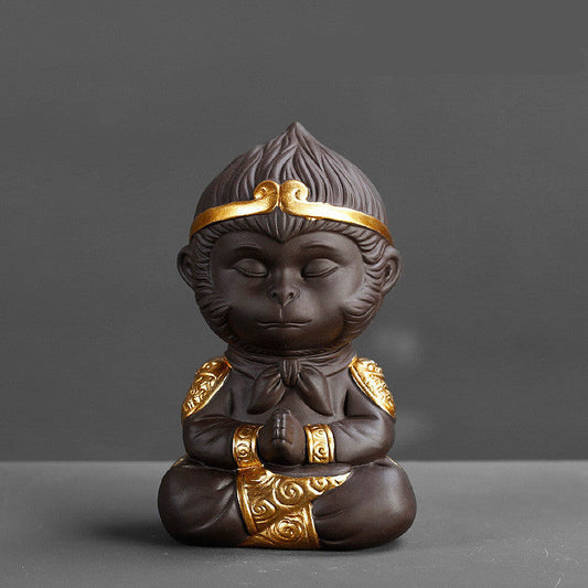 KTX-482195 Chinese Purple Clay Kung Fu Tea Pet Monkey King Decoration for Home and Tea Tray