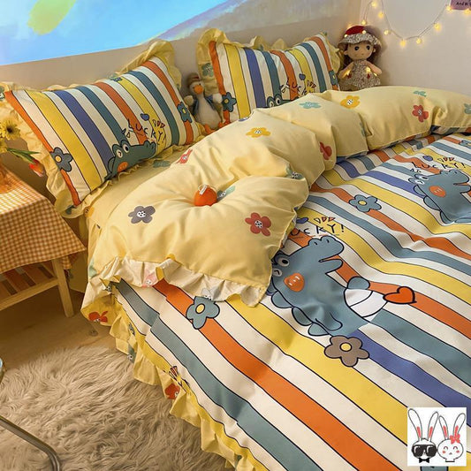 KTX-482579 Green Four-Piece Duvet Cover Set in Various Colors and Sizes for Comfortable Bedding