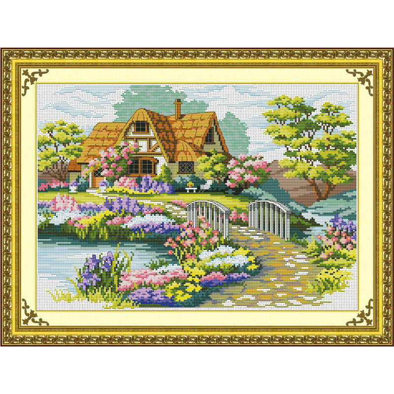 KTX-483091 Ecological Cotton Landscape Cross Stitch Material for Living Room Crafting - 53x41cm, Single-Sided Embroidery
