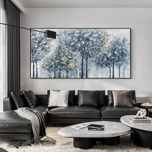 KTX-483347 Abstract Silver-Gray Forest Tree Texture Canvas Painting - Handmade Modern Oil Artwork for Home Decor