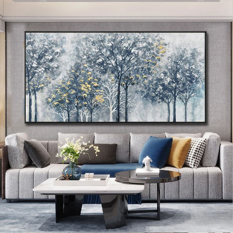 KTX-483347 Abstract Silver-Gray Forest Tree Texture Canvas Painting - Handmade Modern Oil Artwork for Home Decor
