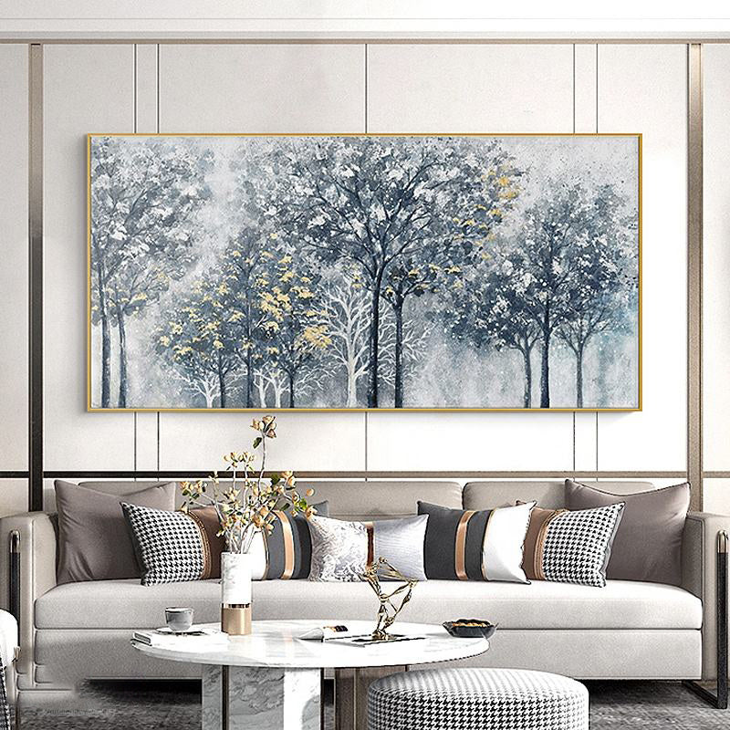 KTX-483347 Abstract Silver-Gray Forest Tree Texture Canvas Painting - Handmade Modern Oil Artwork for Home Decor