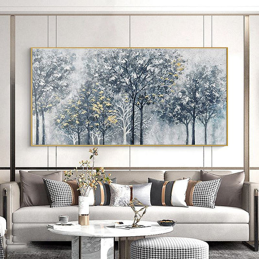 KTX-483347 Abstract Silver-Gray Forest Tree Texture Canvas Painting - Handmade Modern Oil Artwork for Home Decor