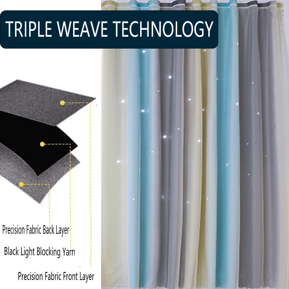 KTX-484115 Thermal Insulation Rainbow Curtains with Star Cuts for Girls' Bedrooms