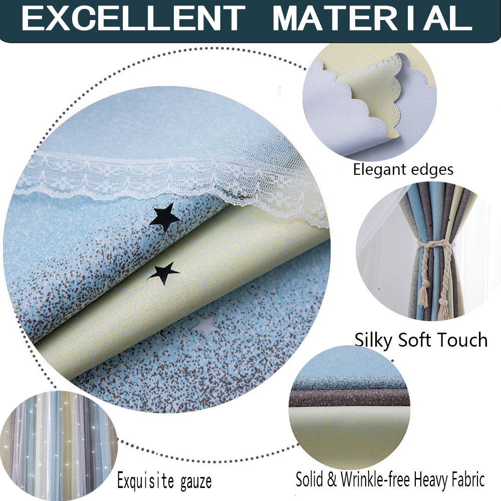 KTX-484115 Thermal Insulation Rainbow Curtains with Star Cuts for Girls' Bedrooms