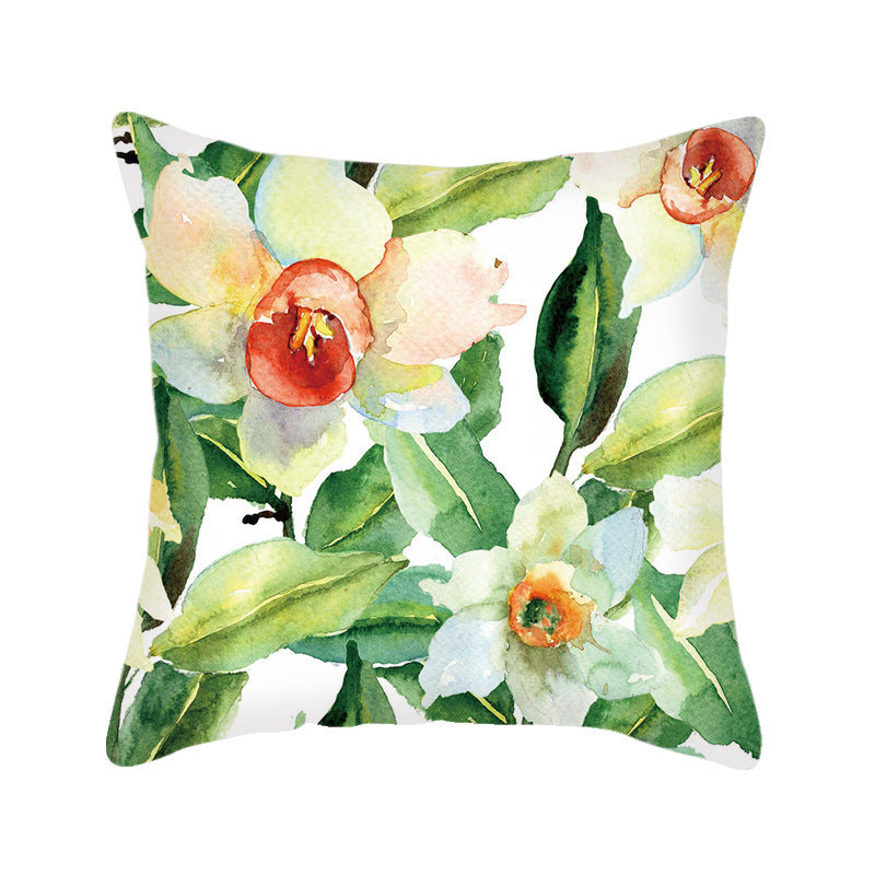 KTX-484243 Nordic Style Leaf and Flower Pattern Short Plush Cushion Cover, 45x45cm