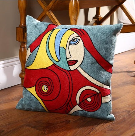 KTX-484563 Cartoon Linen Embroidered Cushion Cover - 45x45cm, Multiple Color Options