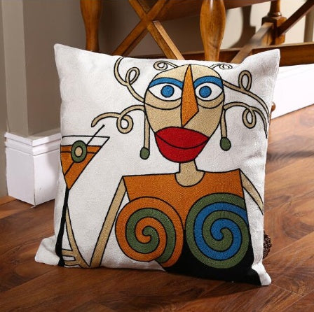 KTX-484563 Cartoon Linen Embroidered Cushion Cover - 45x45cm, Multiple Color Options