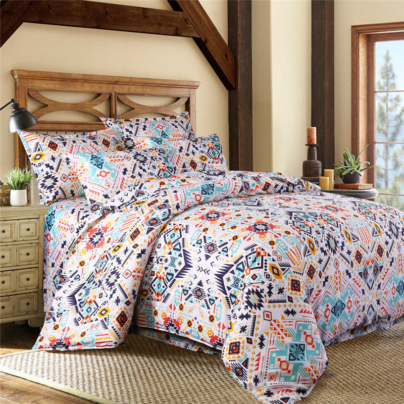 KTX-484883 Bohemian-Inspired Polyester Four-Piece Bedding Set with Duvet Cover and Pillowcases