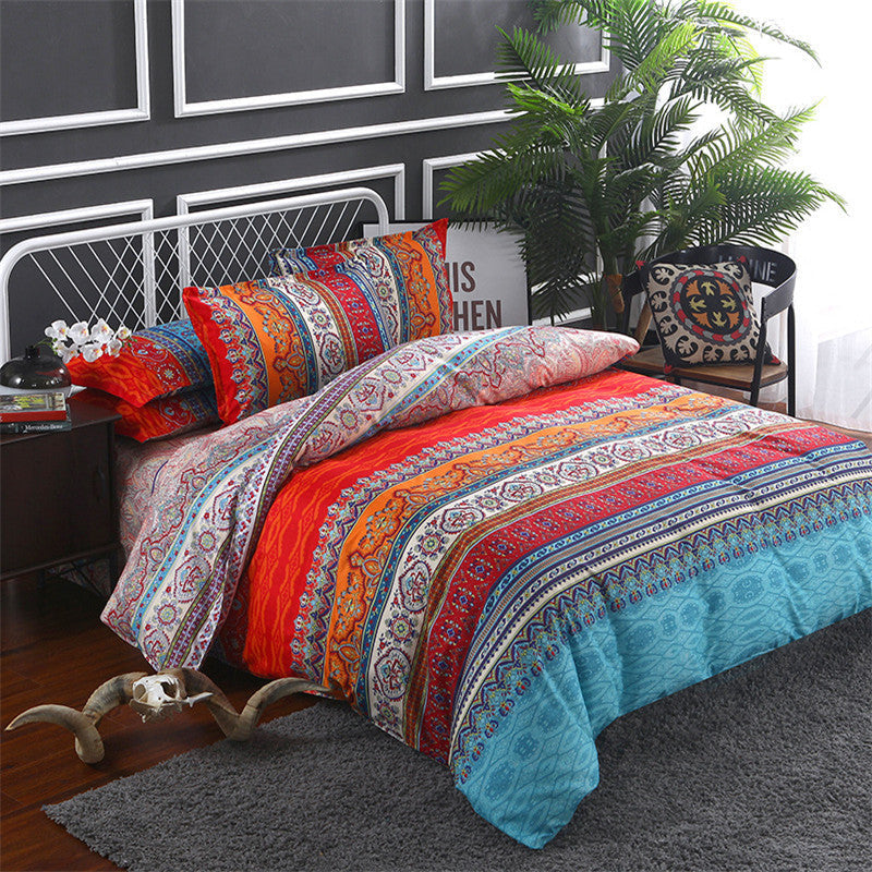 KTX-484883 Bohemian-Inspired Polyester Four-Piece Bedding Set with Duvet Cover and Pillowcases