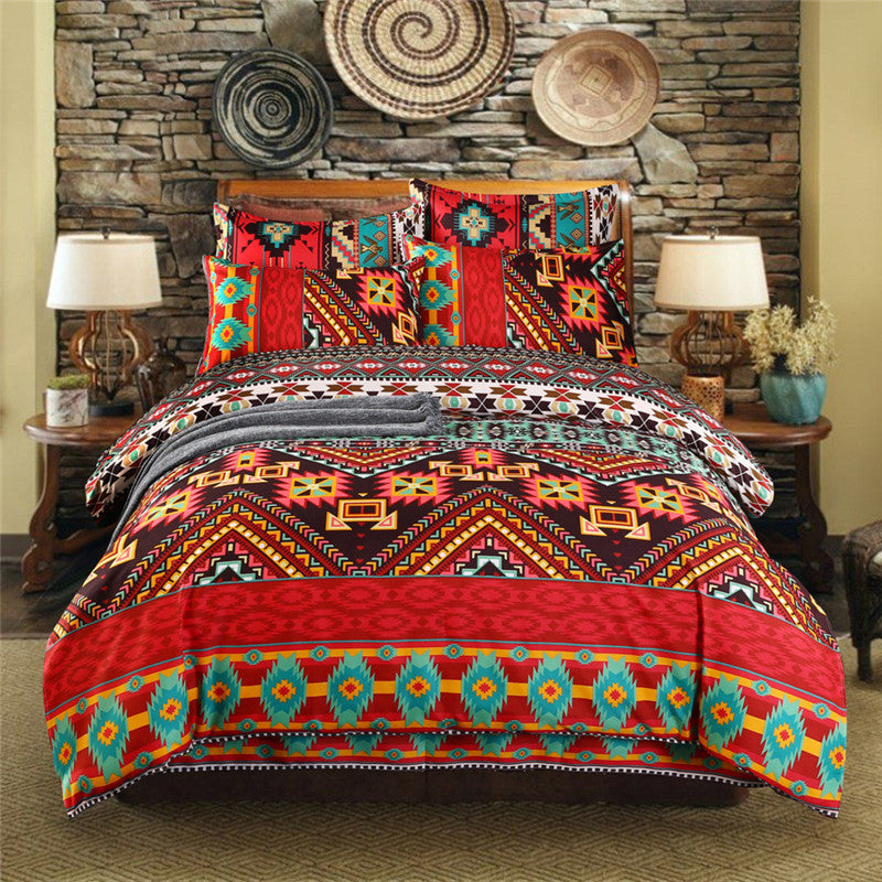 KTX-484883 Bohemian-Inspired Polyester Four-Piece Bedding Set with Duvet Cover and Pillowcases