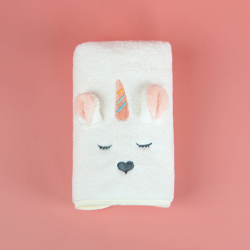 KTX-485139 Cute Cartoon Coral Fleece Face Towel for Children - Fawn & Unicorn Design, 34X76cm, Soft and Highly Absorbent