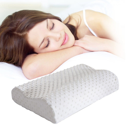 KTX-485395 Slow Rebound Memory Foam Pillow with Velvet Polka Dot Cotton Cover - 50cm x 30cm x 7/10cm