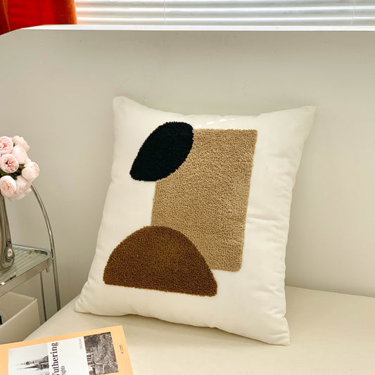 KTX-485523 Brown Floral Embroidered Cream Decorative Pillowcase - Modern Style 45x45 cm