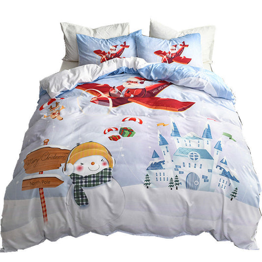 KTX-485523 Festive Christmas 3D Digital Bed Set with Quilt Cover and Pillowcase - Multiple Sizes Available