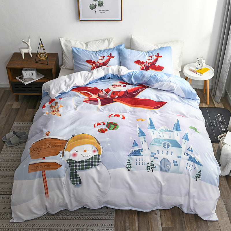 KTX-485523 Festive Christmas 3D Digital Bed Set with Quilt Cover and Pillowcase - Multiple Sizes Available