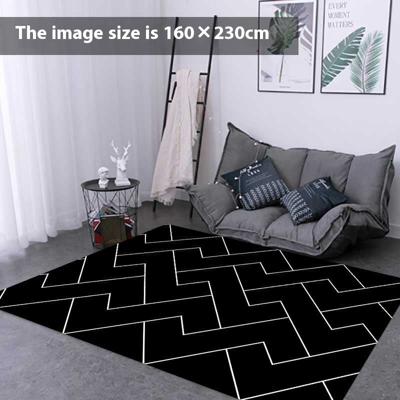 KTX-487699 Checkered Black and White Crystal Velvet Area Rug – Modern Square Carpet for Living Room and Bedroom