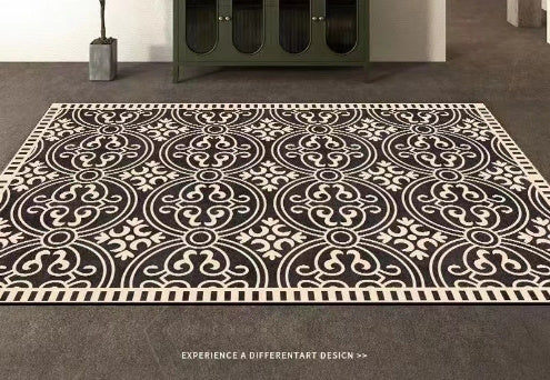 KTX-487699 Checkered Black and White Crystal Velvet Area Rug – Modern Square Carpet for Living Room and Bedroom