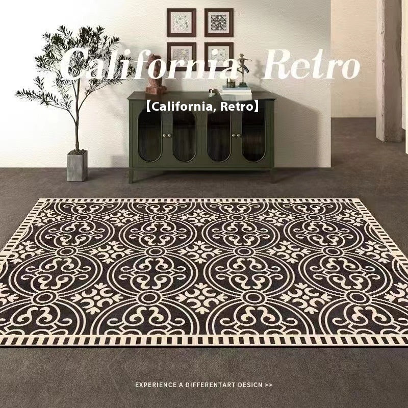 KTX-487699 Checkered Black and White Crystal Velvet Area Rug – Modern Square Carpet for Living Room and Bedroom