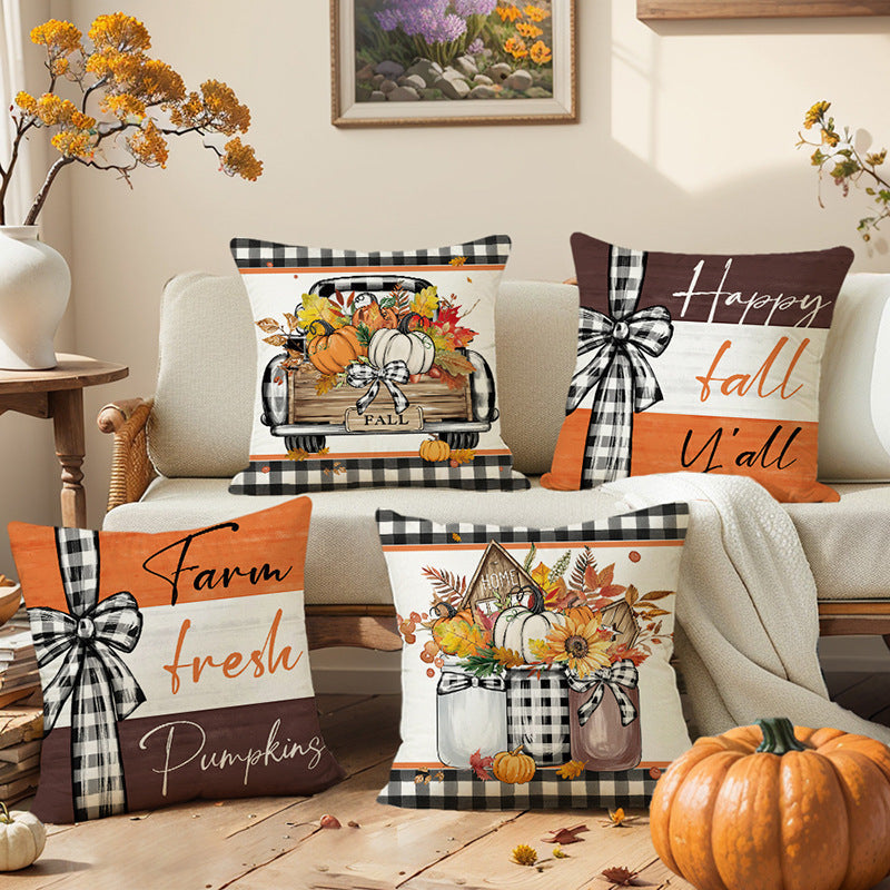 KTX-487827 Fall Pumpkin Truck Sunflowers Throw Pillow Cover, 18 x 18 Inch Autumn Home Decor