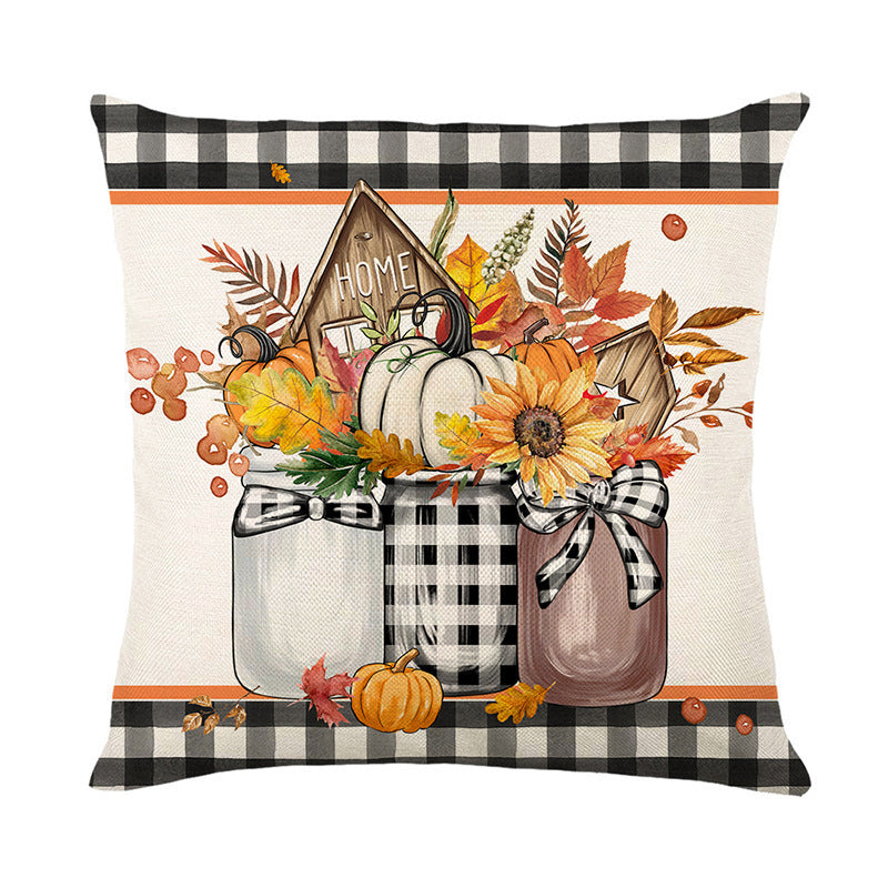 KTX-487827 Fall Pumpkin Truck Sunflowers Throw Pillow Cover, 18 x 18 Inch Autumn Home Decor