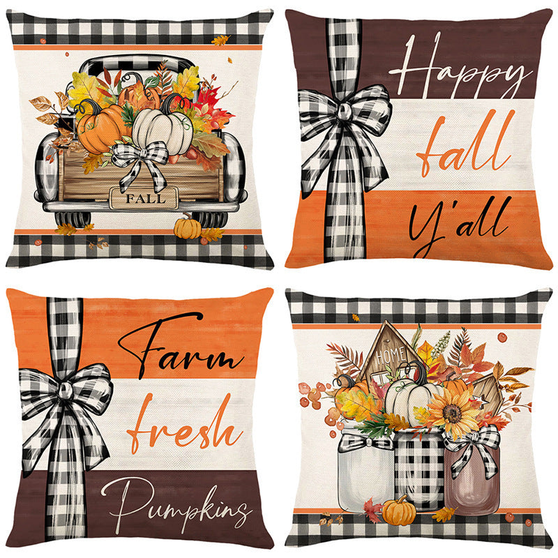 KTX-487827 Fall Pumpkin Truck Sunflowers Throw Pillow Cover, 18 x 18 Inch Autumn Home Decor