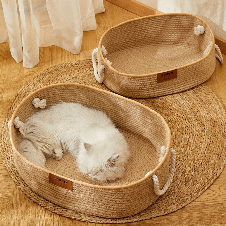 KTX-489299 Universal Cat Nest Woven Cotton and Linen Basket for All Seasons and Scratching