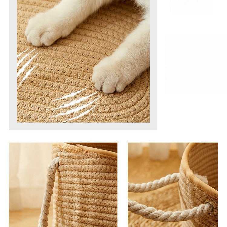 KTX-489299 Universal Cat Nest Woven Cotton and Linen Basket for All Seasons and Scratching
