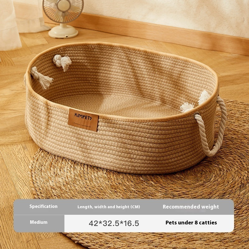 KTX-489299 Universal Cat Nest Woven Cotton and Linen Basket for All Seasons and Scratching