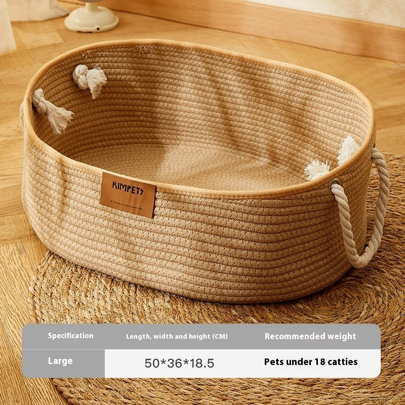 KTX-489299 Universal Cat Nest Woven Cotton and Linen Basket for All Seasons and Scratching