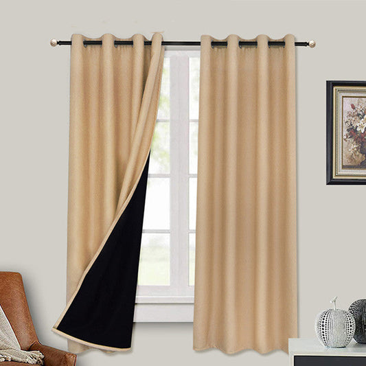 KTX-489875 Full Blackout Curtain with Black Lining - Modern Polyester Design for Living Room or Bedroom, Various Sizes and Colors