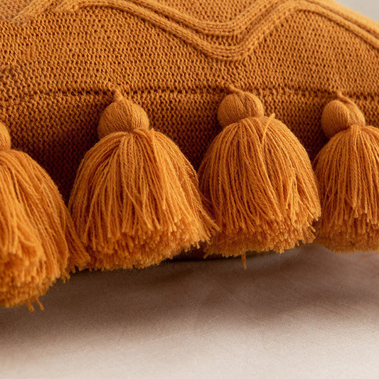 KTX-491091 Tassel Geometric Knitted Throw Pillow Cover - Avocado Green, Light Gray, Beige, Rose Pink, Warm Orange, 45x45cm