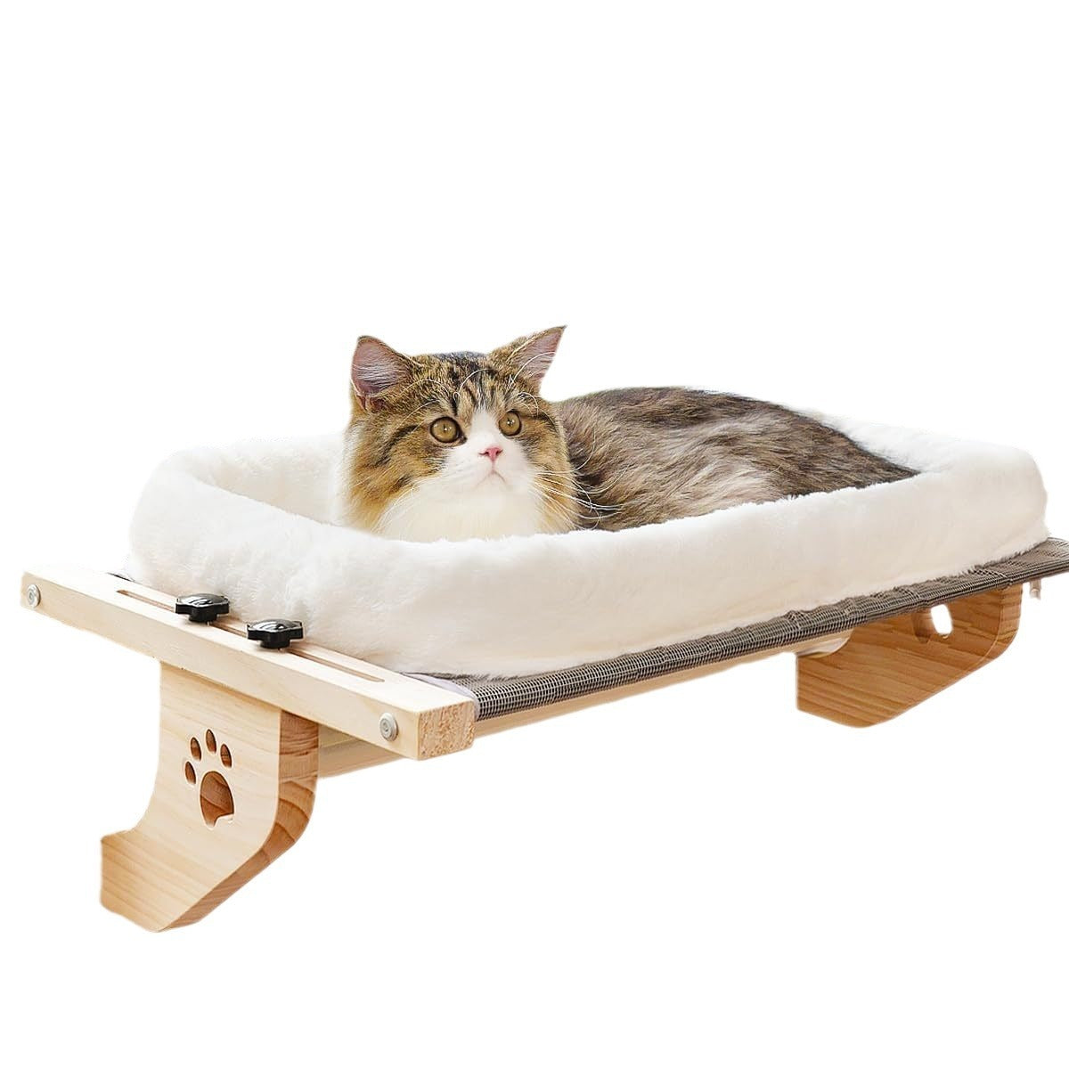 KTX-491603 Cat Window Hammock with Cotton Cushion - Wooden Pet Bed for Cats, 62x38cm