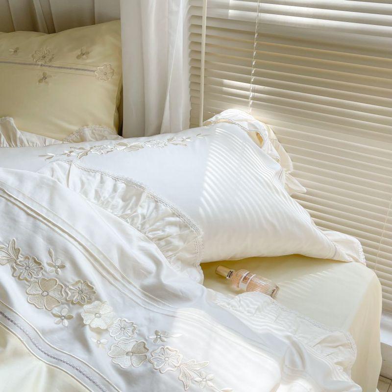 KTX-492627 High-End Four-Piece Pure Cotton Bed Set with Lace Details - Modern Sydney Floral Design for 1.5m Bed