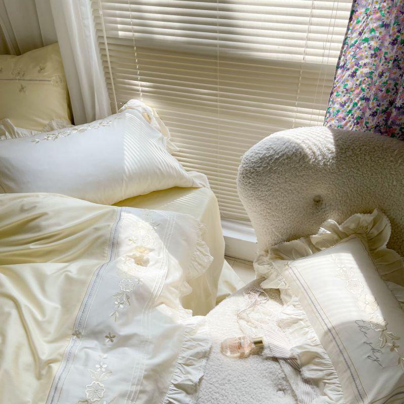 KTX-492627 High-End Four-Piece Pure Cotton Bed Set with Lace Details - Modern Sydney Floral Design for 1.5m Bed