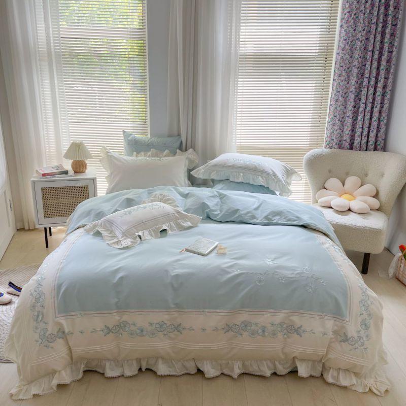 KTX-492627 High-End Four-Piece Pure Cotton Bed Set with Lace Details - Modern Sydney Floral Design for 1.5m Bed