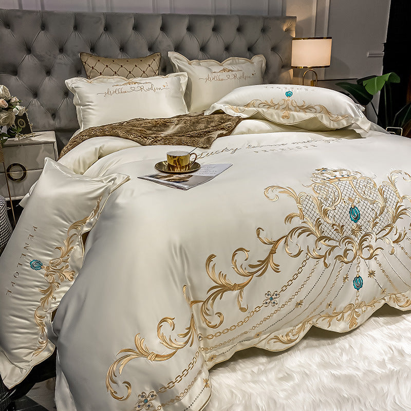 KTX-493395 Ice Silk Cotton Quilt Set - 4-Piece Bedding Set with Jacquard Design, Available in Multiple Sizes