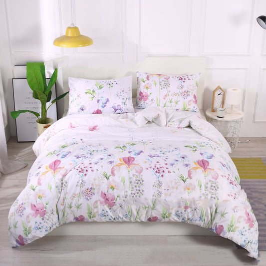 KTX-494099 Modern Minimalist Three-Piece Bedding Set in Floral Print - Duvet Cover and Pillowcases