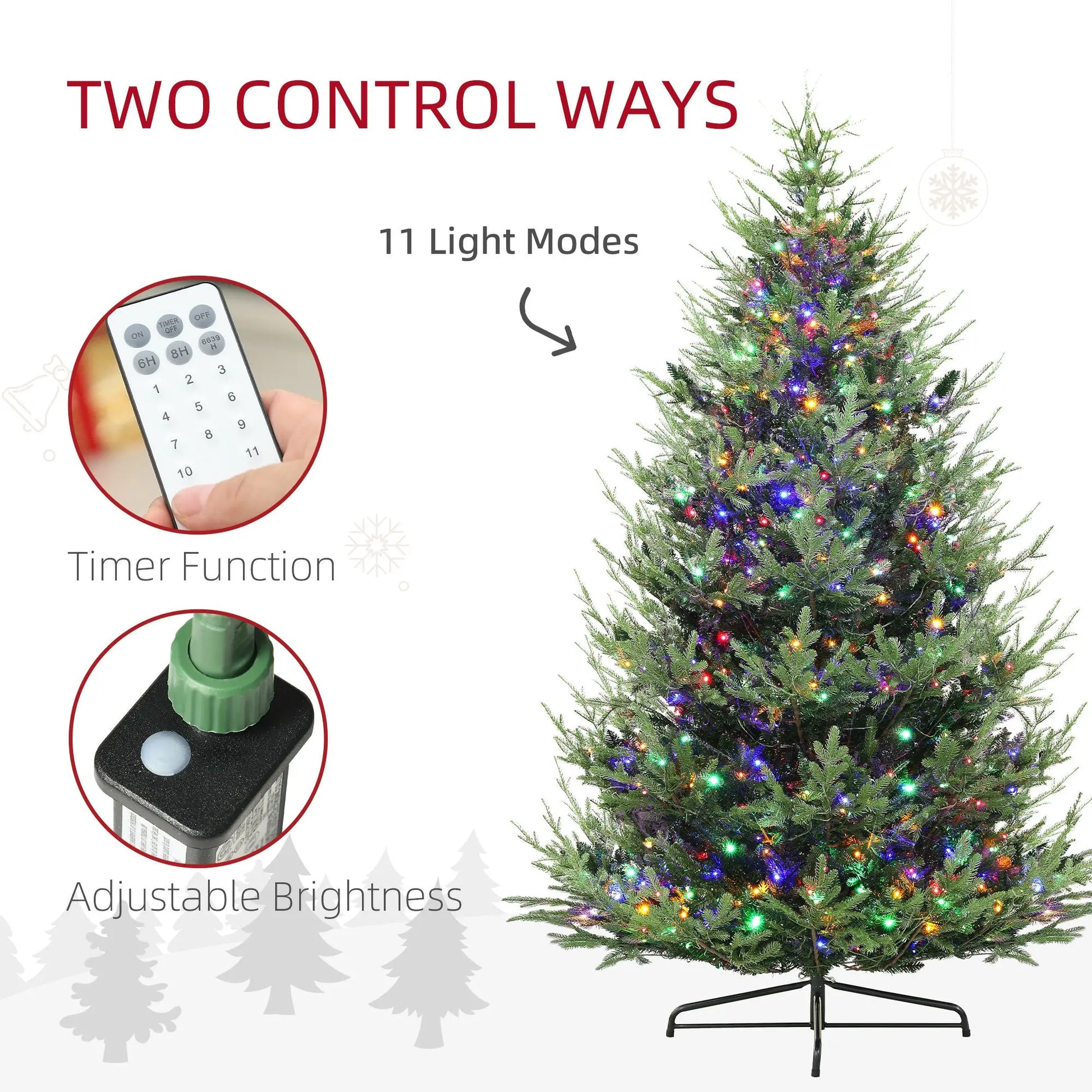 KTX-494227 9 ft Green Prelit Artificial Christmas Tree with 300 LED Lights and Wide Metal Base
