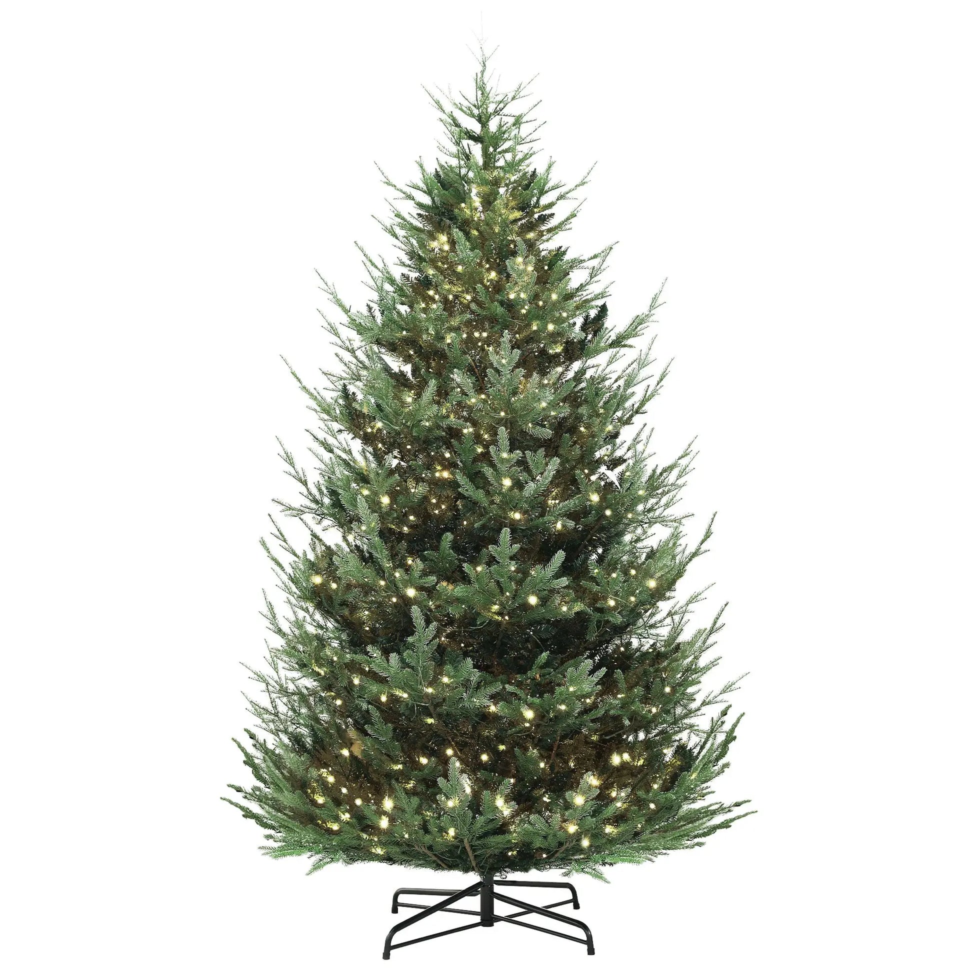 KTX-494227 9 ft Green Prelit Artificial Christmas Tree with 300 LED Lights and Wide Metal Base