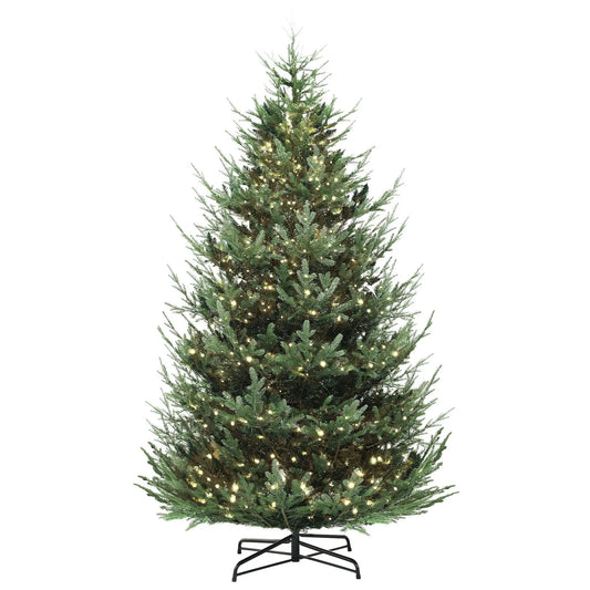 KTX-494227 9 ft Green Prelit Artificial Christmas Tree with 300 LED Lights and Wide Metal Base